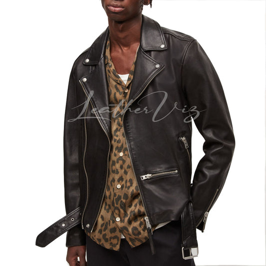 NOTCH COLLAR MEN LEATHER BIKER JACKET