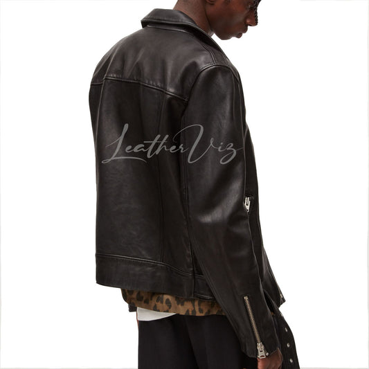 NOTCH COLLAR MEN LEATHER BIKER JACKET