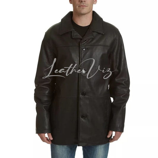 NOTCH COLLAR MEN LEATHER CAR COAT