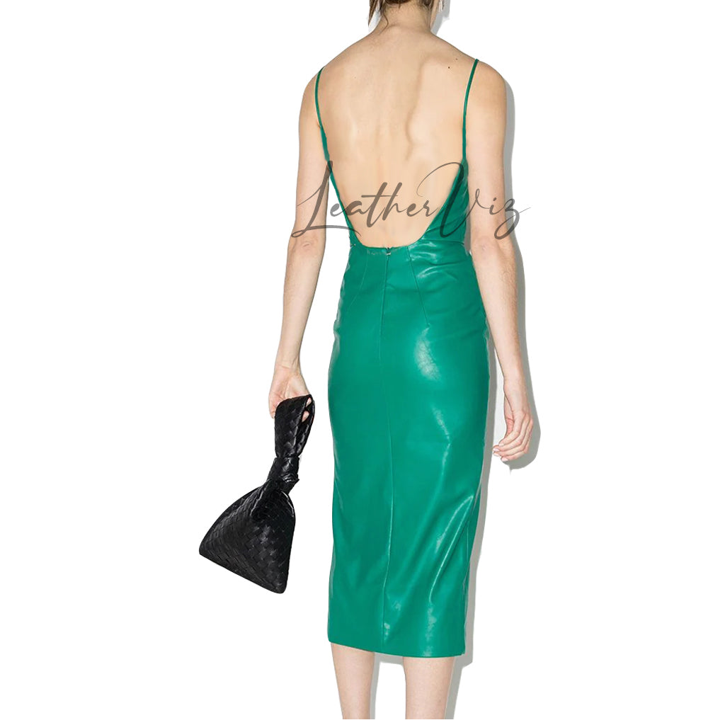 OPEN BACK WOMEN PARTY LEATHER DRESS FOR WOMEN