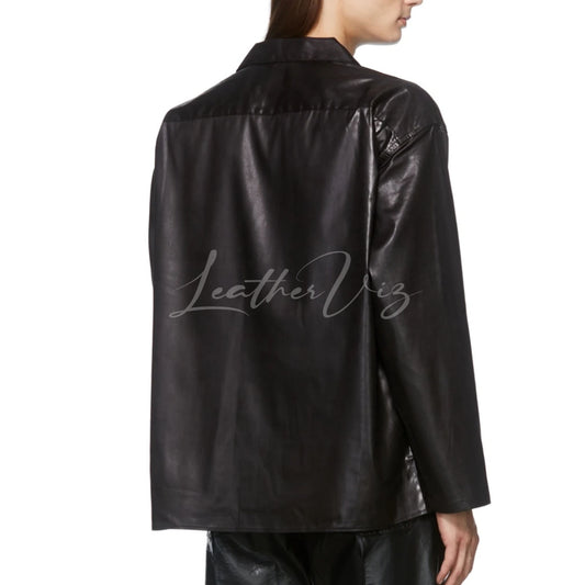 OPEN COLLAR MEN FAUX LEATHER SHIRT