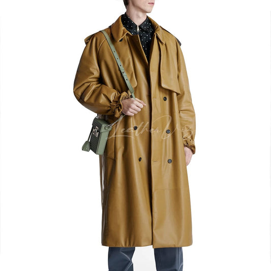 PADDED LEATHER TRENCH COAT FOR MEN