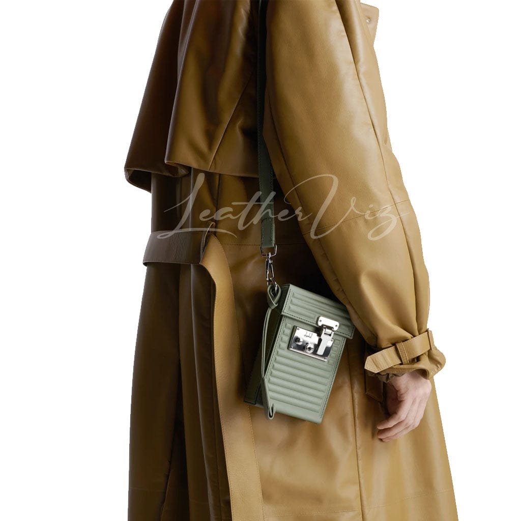 PADDED LEATHER TRENCH COAT FOR MEN