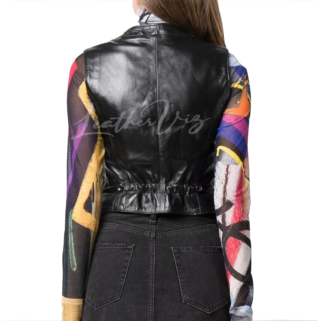 PANELED DETAILING WOMEN LEATHER WAISTCOAT
