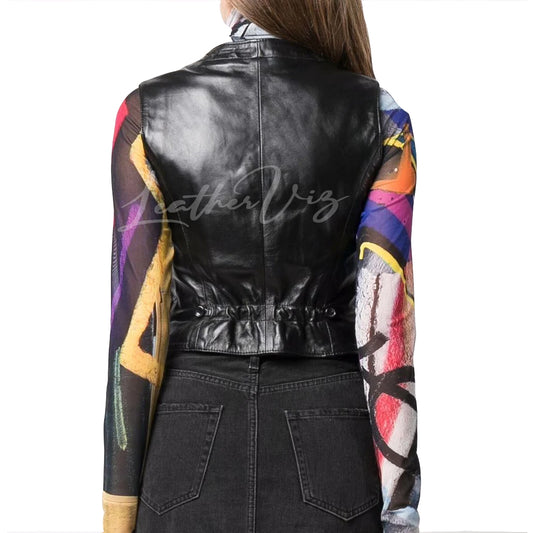 PANELED DETAILING WOMEN LEATHER WAISTCOAT