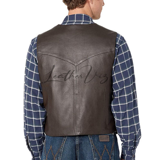 PANELED DETAILING MEN LEATHER VEST