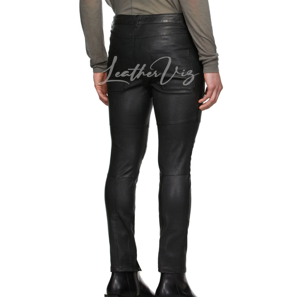 PANELED STYLE MEN LEATHER TROUSER