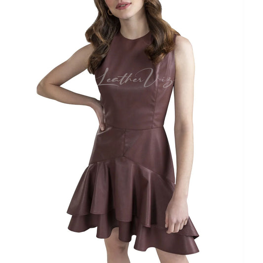 Party leather Brown Leather Dress womens