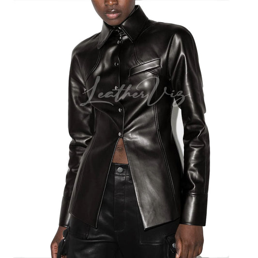 PEPLUM WAIST WOMEN LEATHER SHIRT