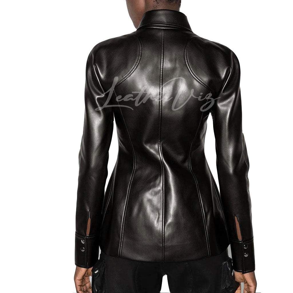 PEPLUM WAIST WOMEN LEATHER SHIRT