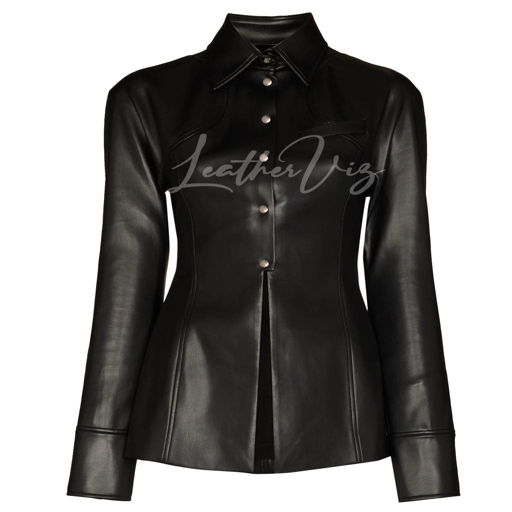 PEPLUM WAIST WOMEN LEATHER SHIRT