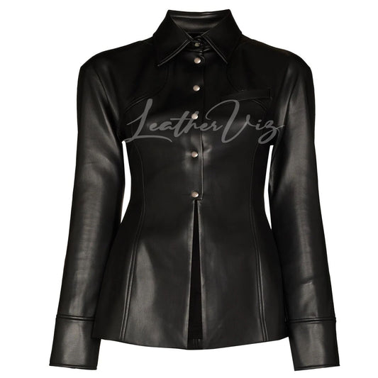 PEPLUM WAIST WOMEN LEATHER SHIRT