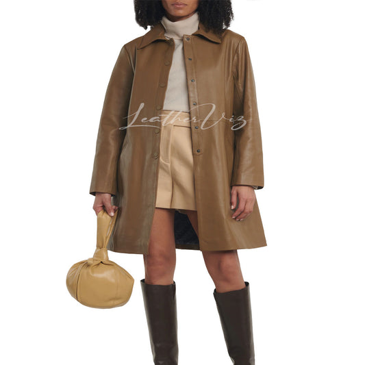 Olive Lambskin leather coat women