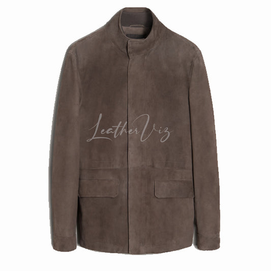 PRESS-STUD CLOSURE SUEDE LEATHER JACKET