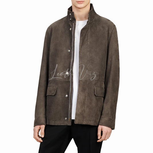 PRESS-STUD CLOSURE SUEDE LEATHER JACKET