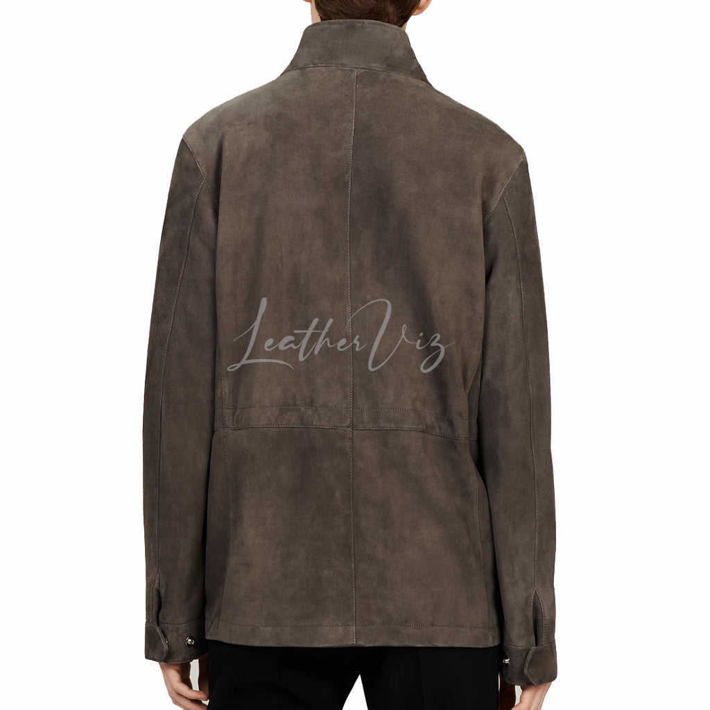 PRESS-STUD CLOSURE SUEDE LEATHER JACKET