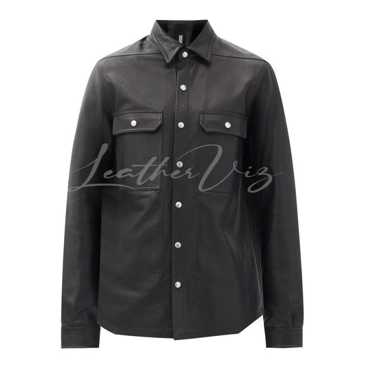 PRESS-STUD MEN LEATHER OVERSHIRT