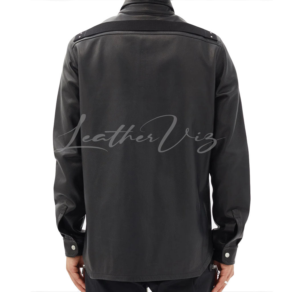 PRESS-STUD MEN LEATHER OVERSHIRT
