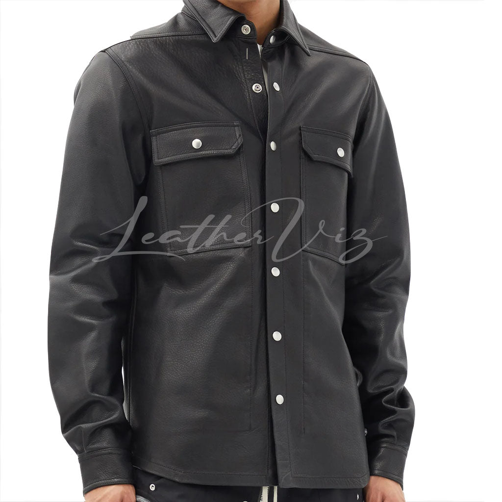 PRESS-STUD MEN LEATHER OVERSHIRT