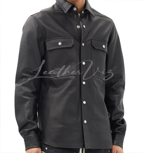 PRESS-STUD MEN LEATHER OVERSHIRT