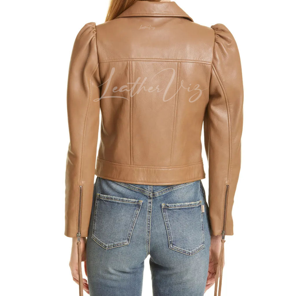 Puff Sleeves Women Moto Leather Jacket