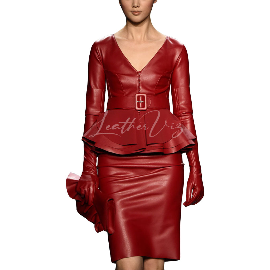 Peplum red leather dress