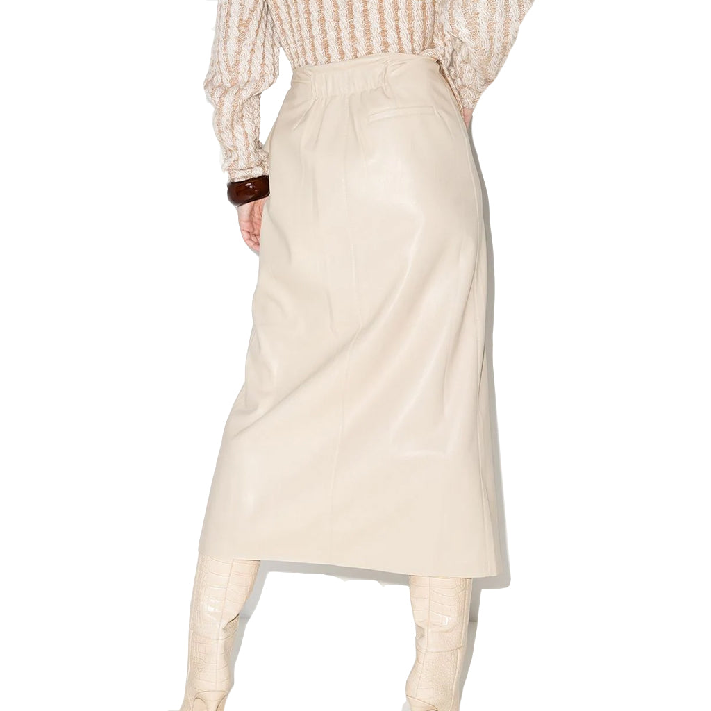 Wrap style leather skirt in off white