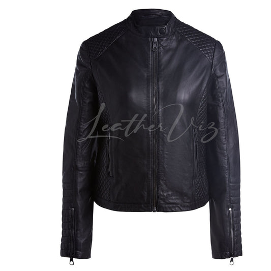 Quilted Style Women Leather Jacket