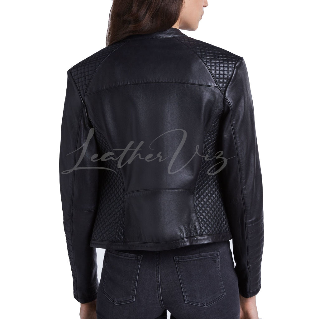 Quilted Style Women Leather Jacket