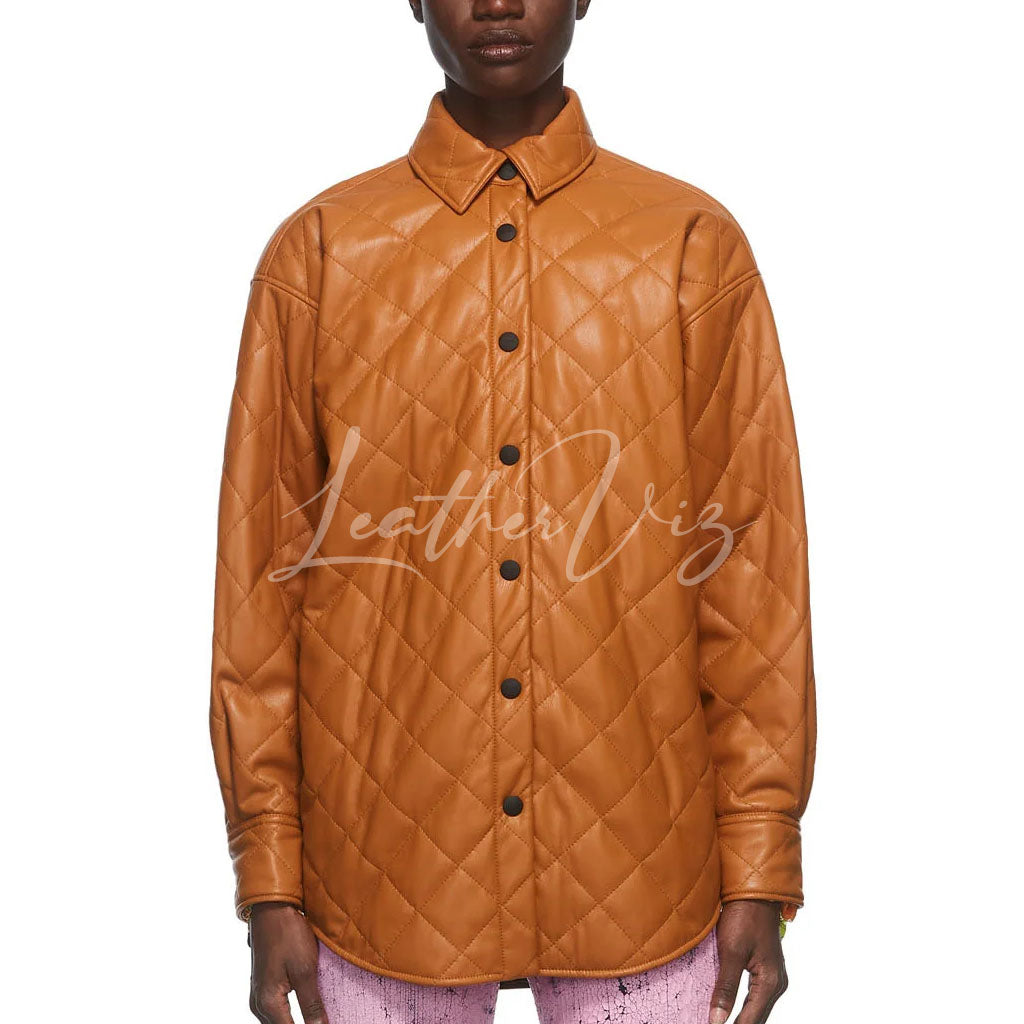 QUILTED STYLE WOMEN LEATHER SHIRT