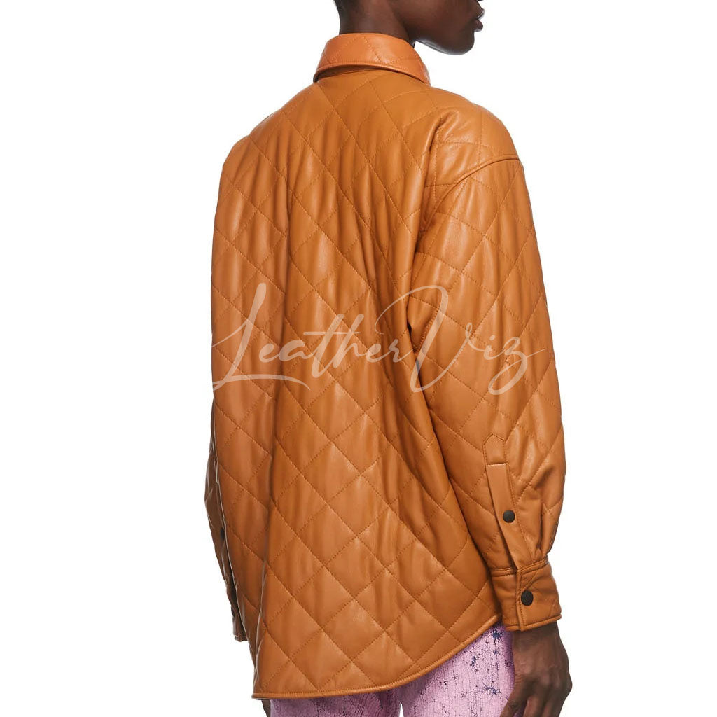 QUILTED STYLE WOMEN LEATHER SHIRT