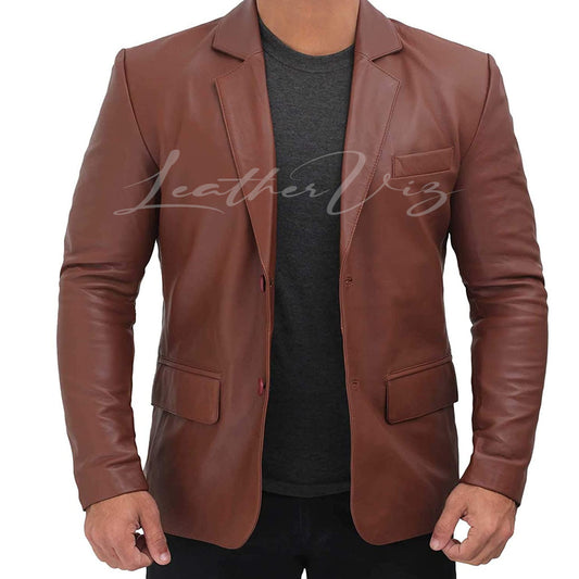 REAL LAMBSKIN BROWN LEATHER MENS BLAZER