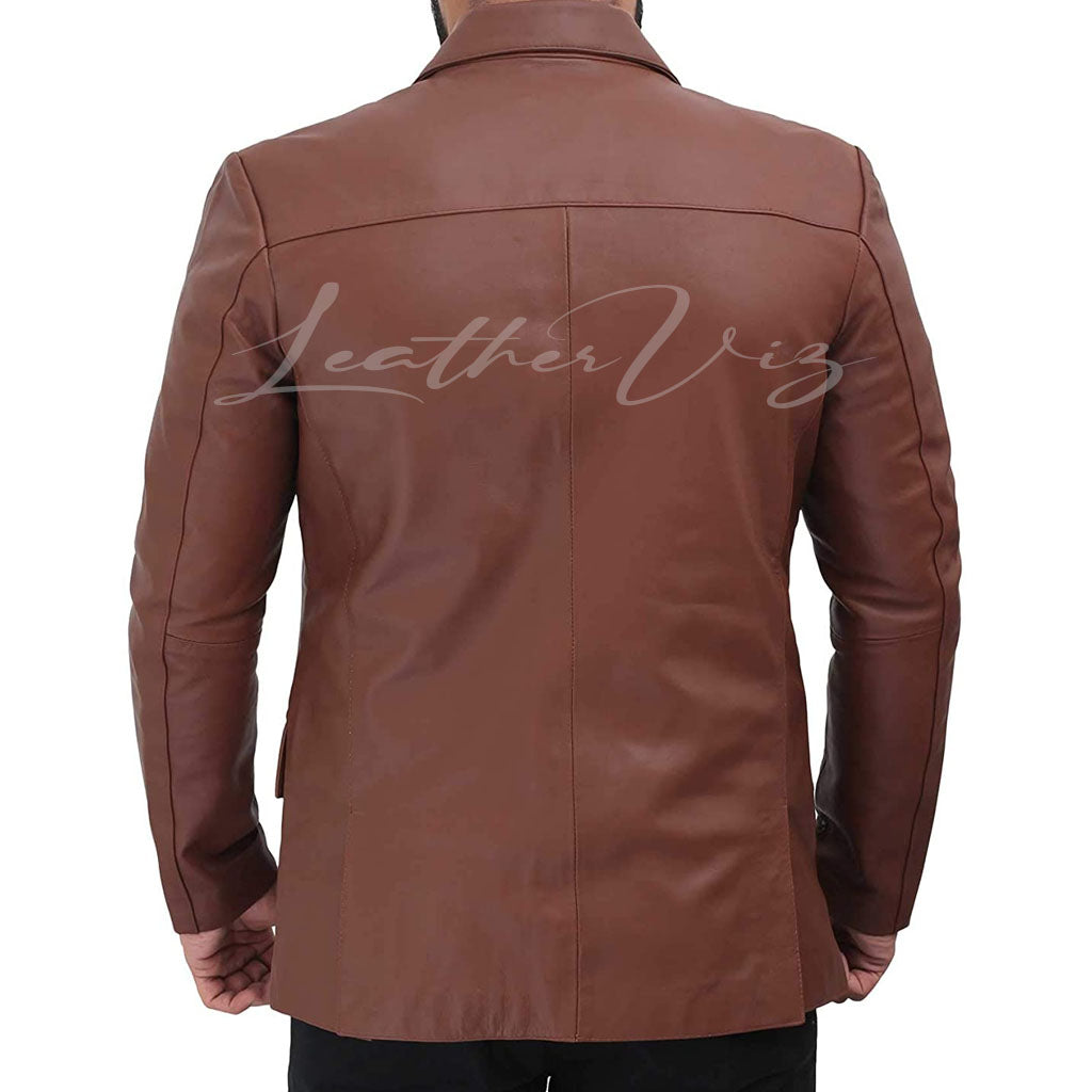 REAL LAMBSKIN BROWN LEATHER MENS BLAZER