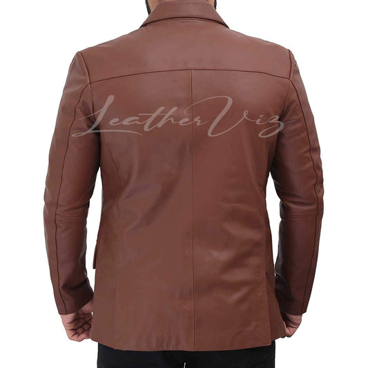 REAL LAMBSKIN BROWN LEATHER MENS BLAZER