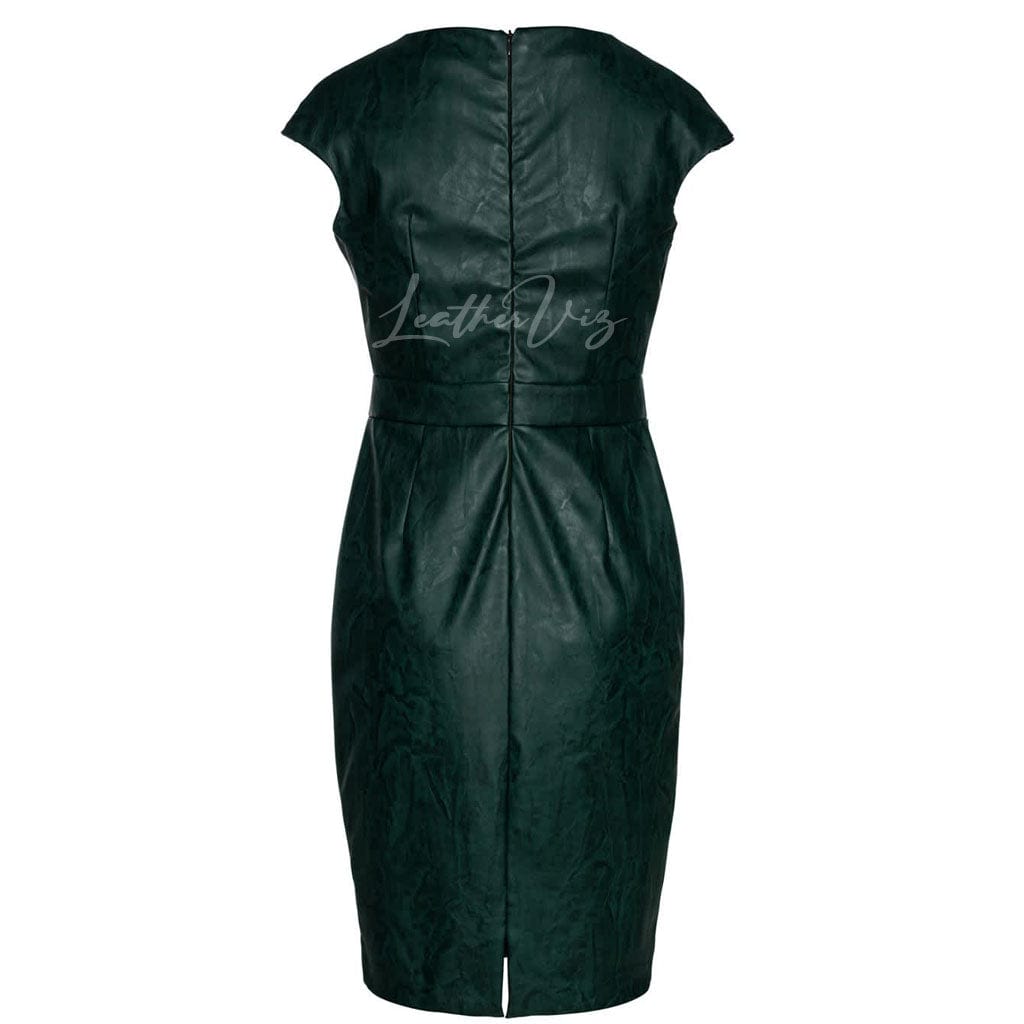 ROUNDED NECKLINE WOMEN CORPORATE LEATHER DRESS