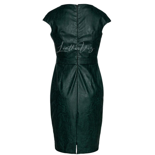 ROUNDED NECKLINE WOMEN CORPORATE LEATHER DRESS