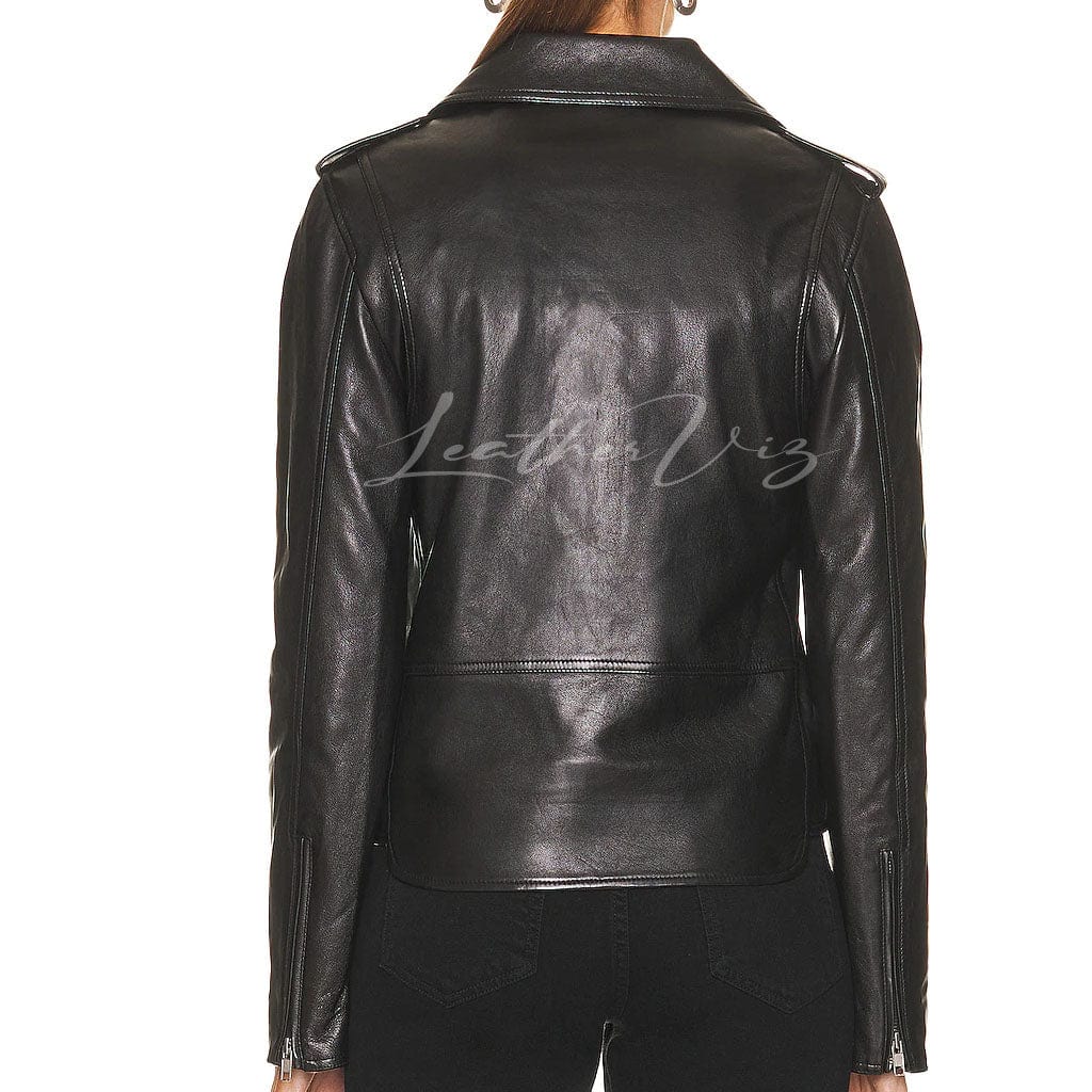 Royal Women Leather Jacket Genuine Lambskin Biker Black
