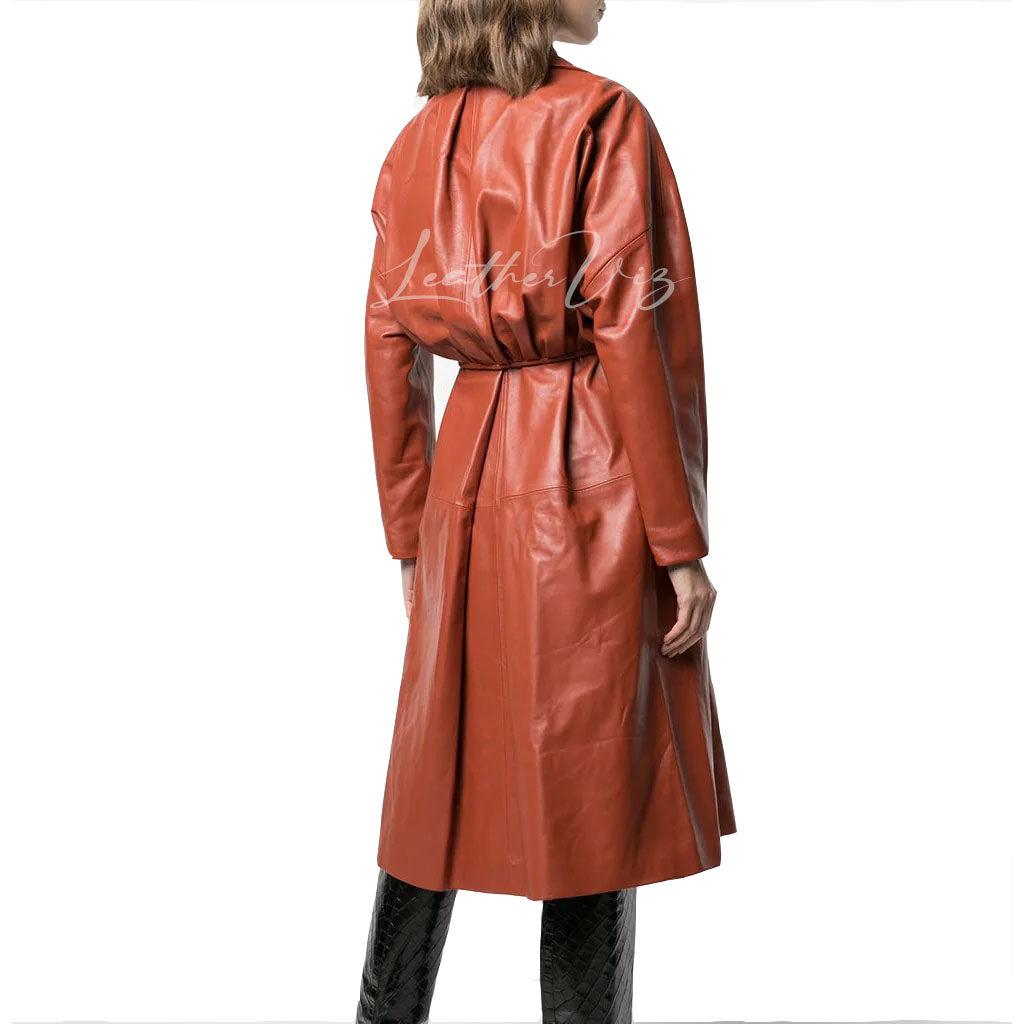 Paneled leather trench coat women