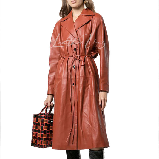 Self-tie Notched collar trench coat women