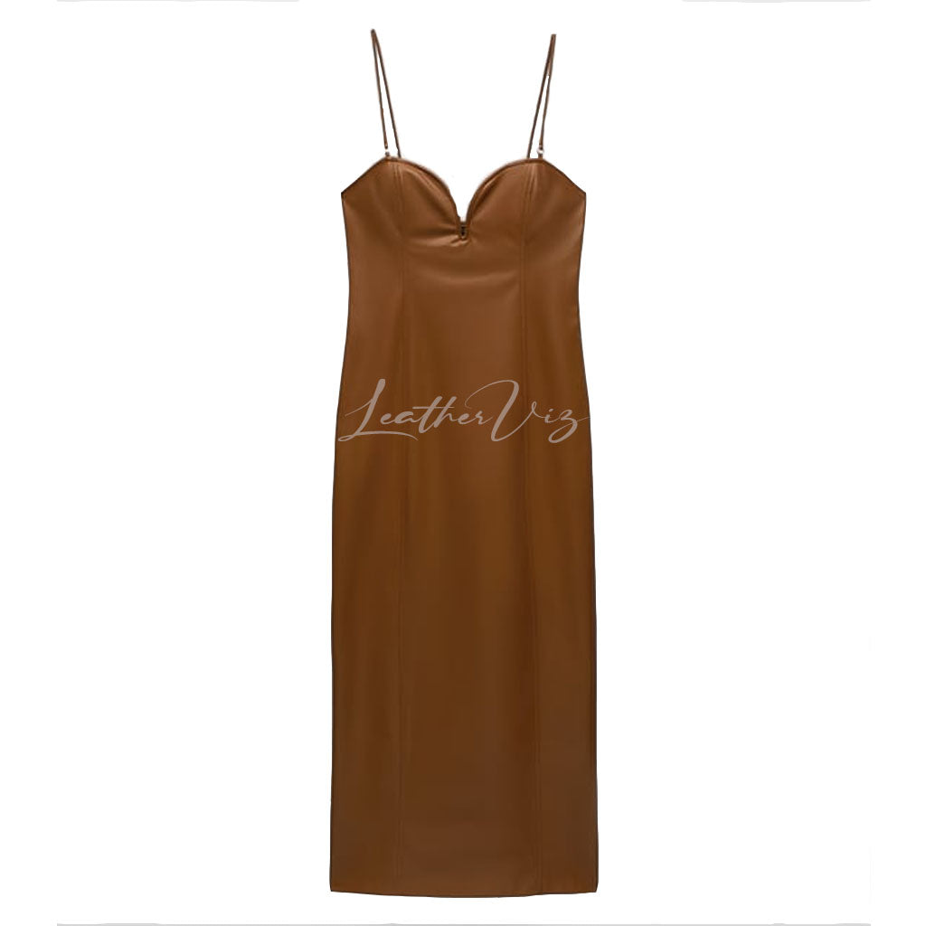 Brown leather maxi dress
