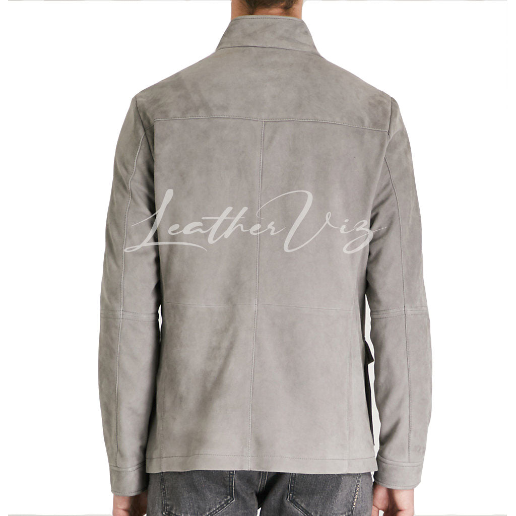 Flap pockets men leather jacket
