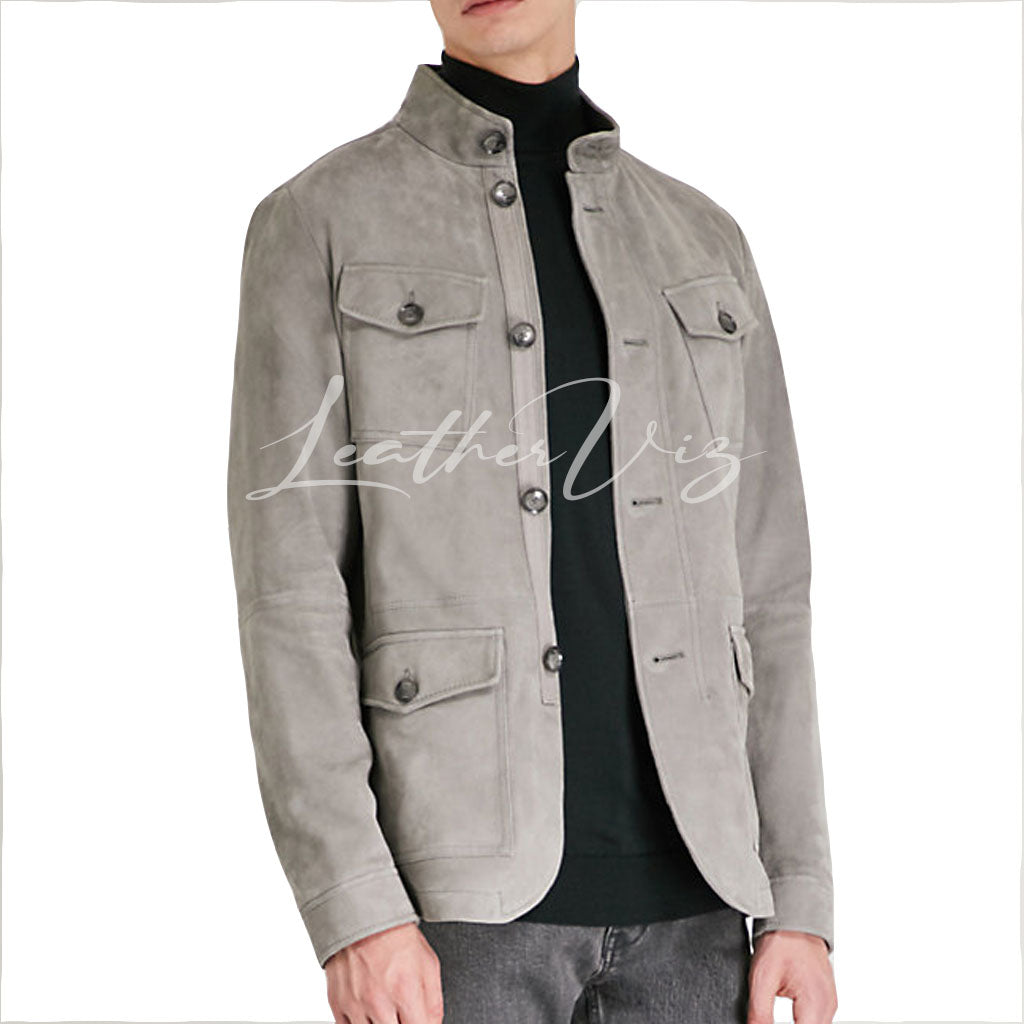 Suede leather men Jacket in shirt style