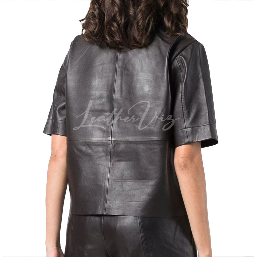 SHORT-SLEEVED TSHIRT LEATHER TOP