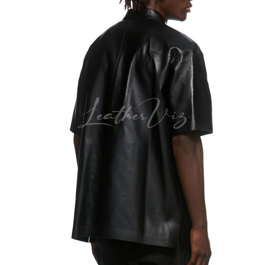 SHORT SLEEVES MEN LEATHER SHIRT