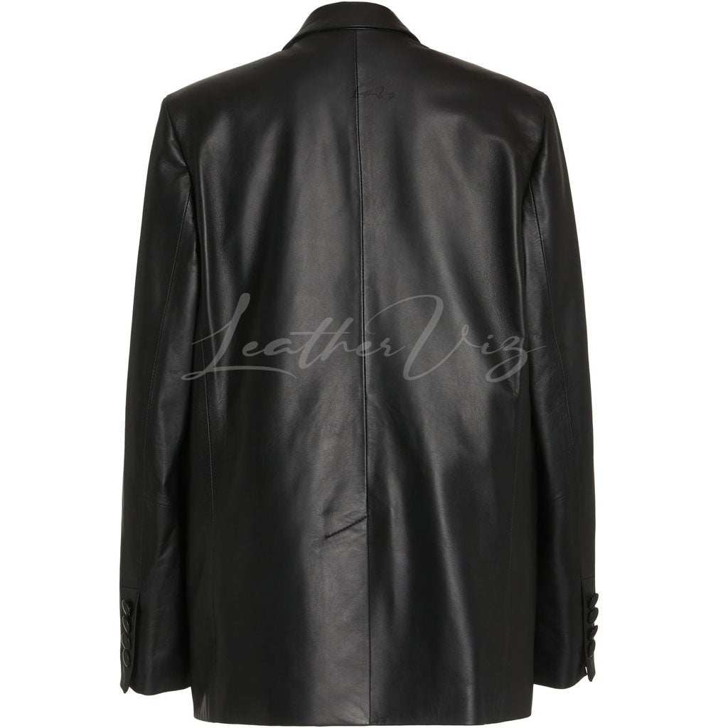 SINGLE-BREASTED BLACK WOMEN LEATHER BLAZER