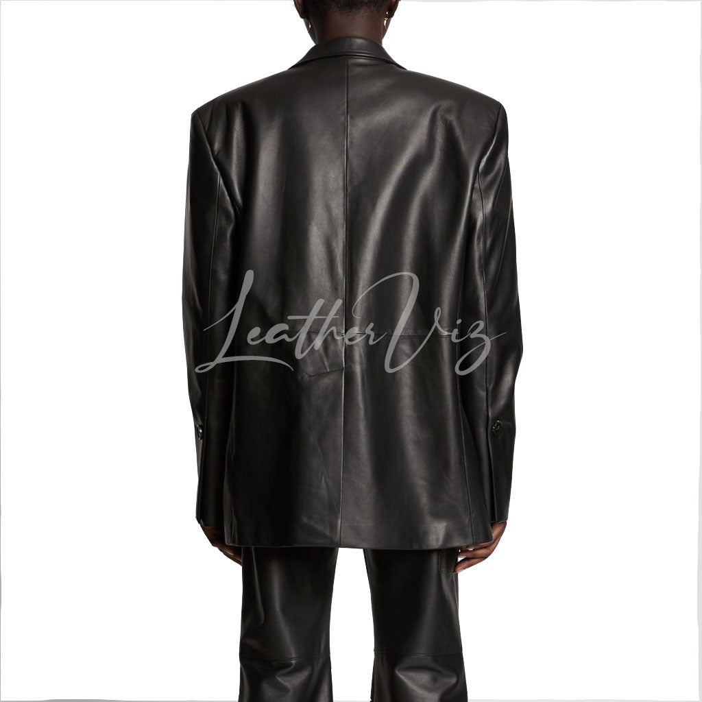 SINGLE-BREASTED SILHOUETTE WOMEN LEATHER BLAZER