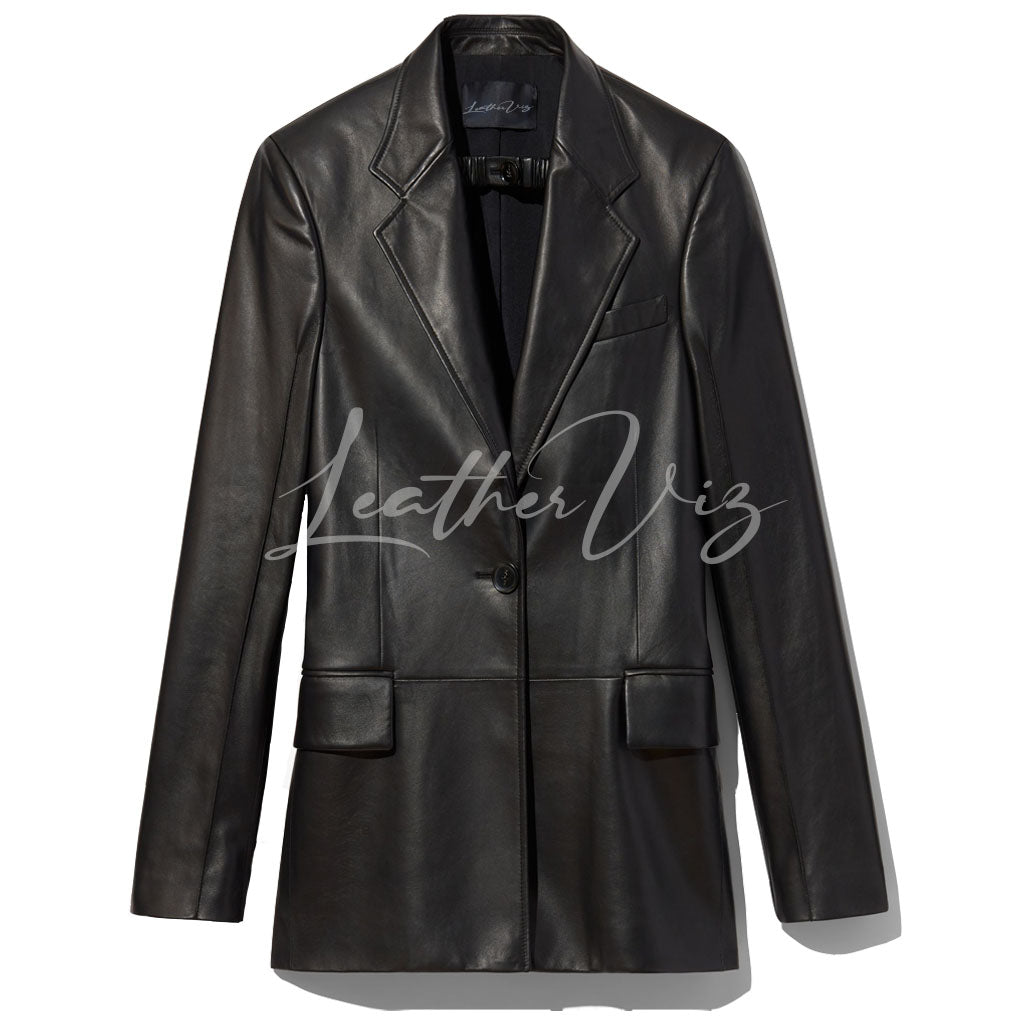 SINGLE-BREASTED SILHOUETTE WOMEN LEATHER BLAZER