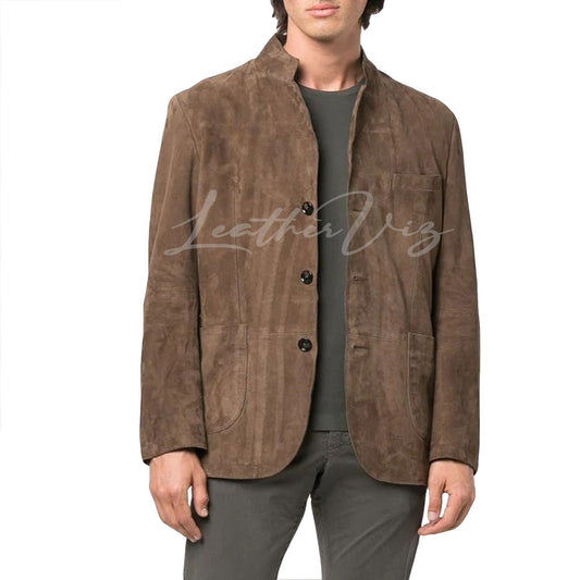SINGLE-BREASTED SUEDE LEATHER  MEN BLAZER