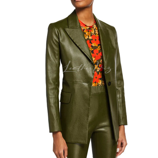 SINGLE-BREASTED WOMEN LEATHER BLAZER