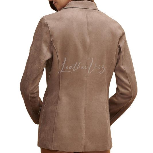 SINGLE BUTTON CLOUSER WOMEN LEATHER BLAZER